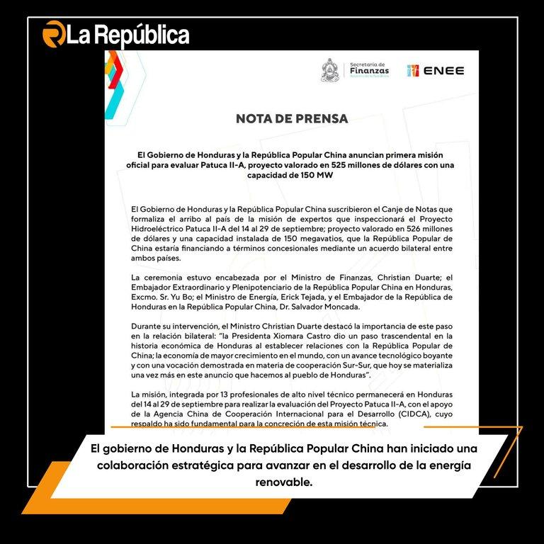 El gobierno de Honduras y la República Popular China han iniciado una colaboración estratégica para avanzar en el desarrollo de la energía r - Cover Image